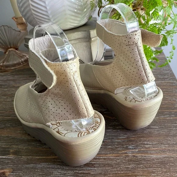 Fly London Yala Perforated‎ Peep Toe Slingback Wedges Shoes Womens 37 / 6.5-7 - Picture 8 of 10